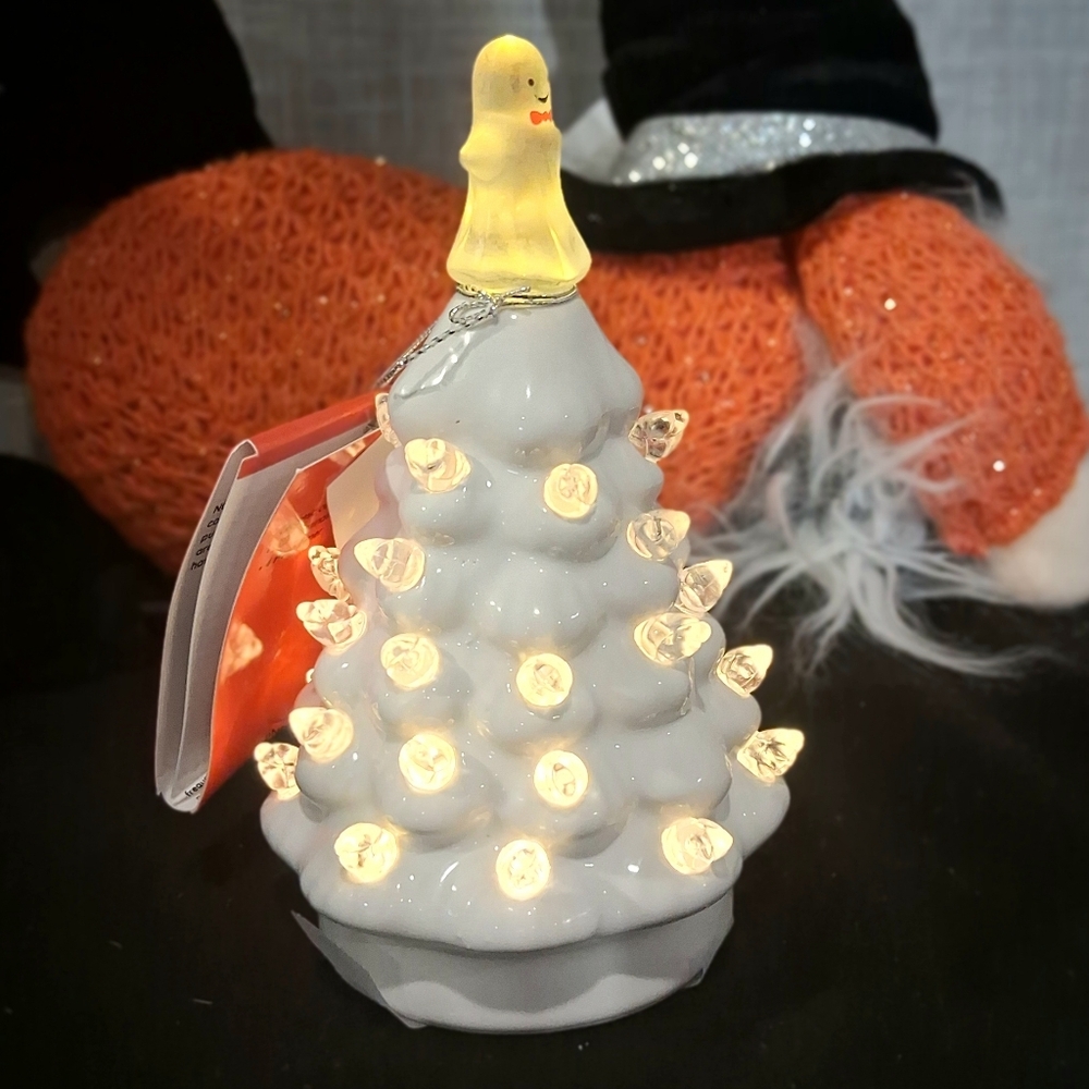 Mr. Halloween CERAMIC TREE mini size GHOST WHITE LED BRAND-NEW w/tags 👻 - Picture 9 of 9